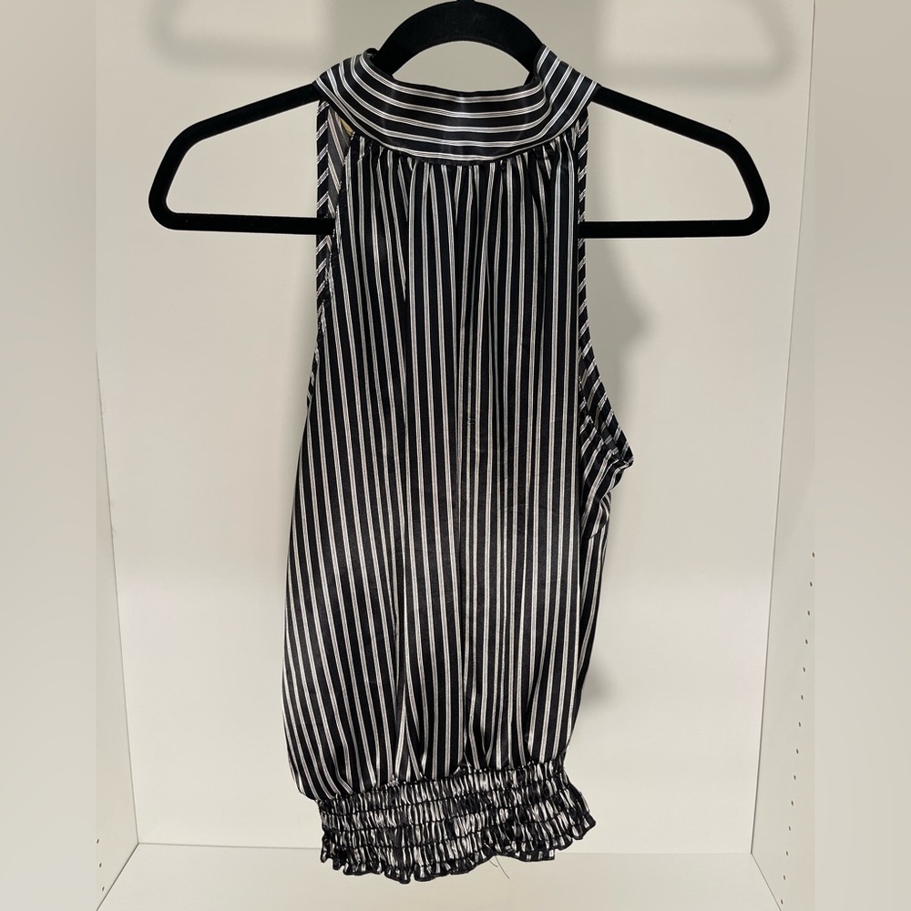 Black and White Striped Halter Neck Top